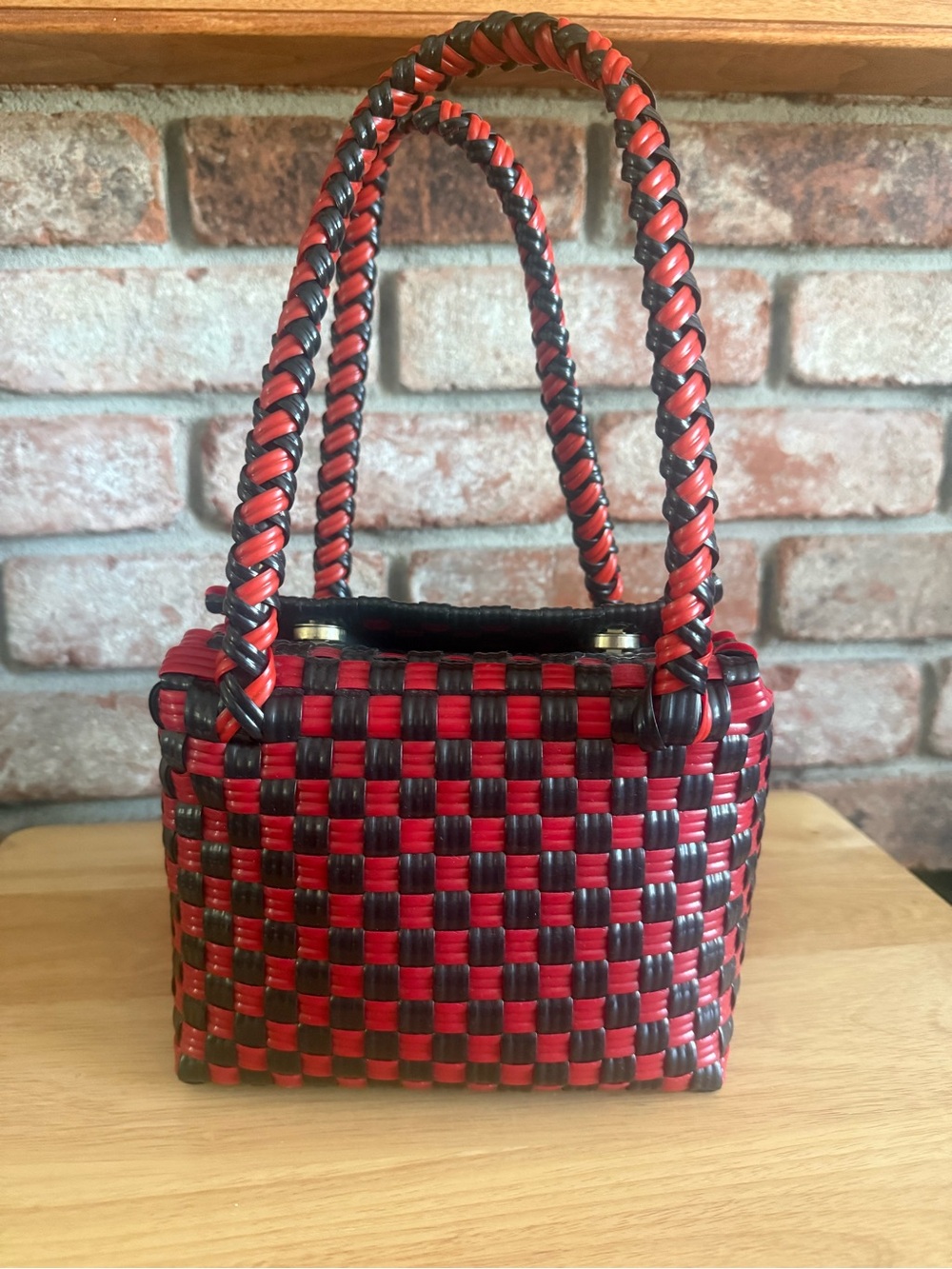 Red and Black Hand Woven Purse/Tote/lunch Bag